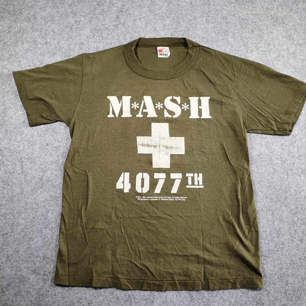Vintage 1983 MASH 4077th T Shirt Mens Medium Signal 20th Century Fox Olive Green